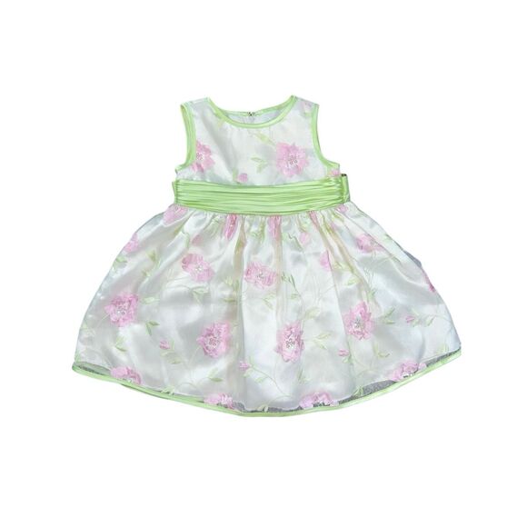 Bonnie Baby 12M Floral Tulle Dress Mint Green Pink Satin Party Princess Floral - Picture 1 of 11
